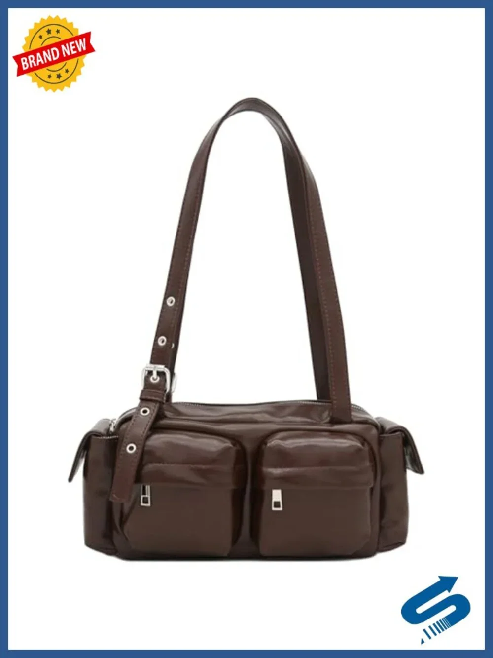 Glossy PU Leather Multi Pocket Shoulder Bag Satchel